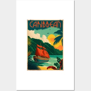 Caribbean Coastline Vintage Travel Art Poster Posters and Art